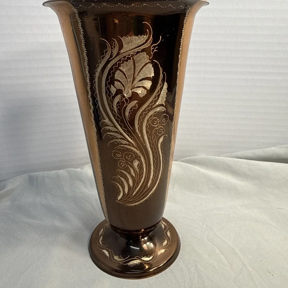 Vintage Gulistan Etched Copper Bud Vase 7.5
